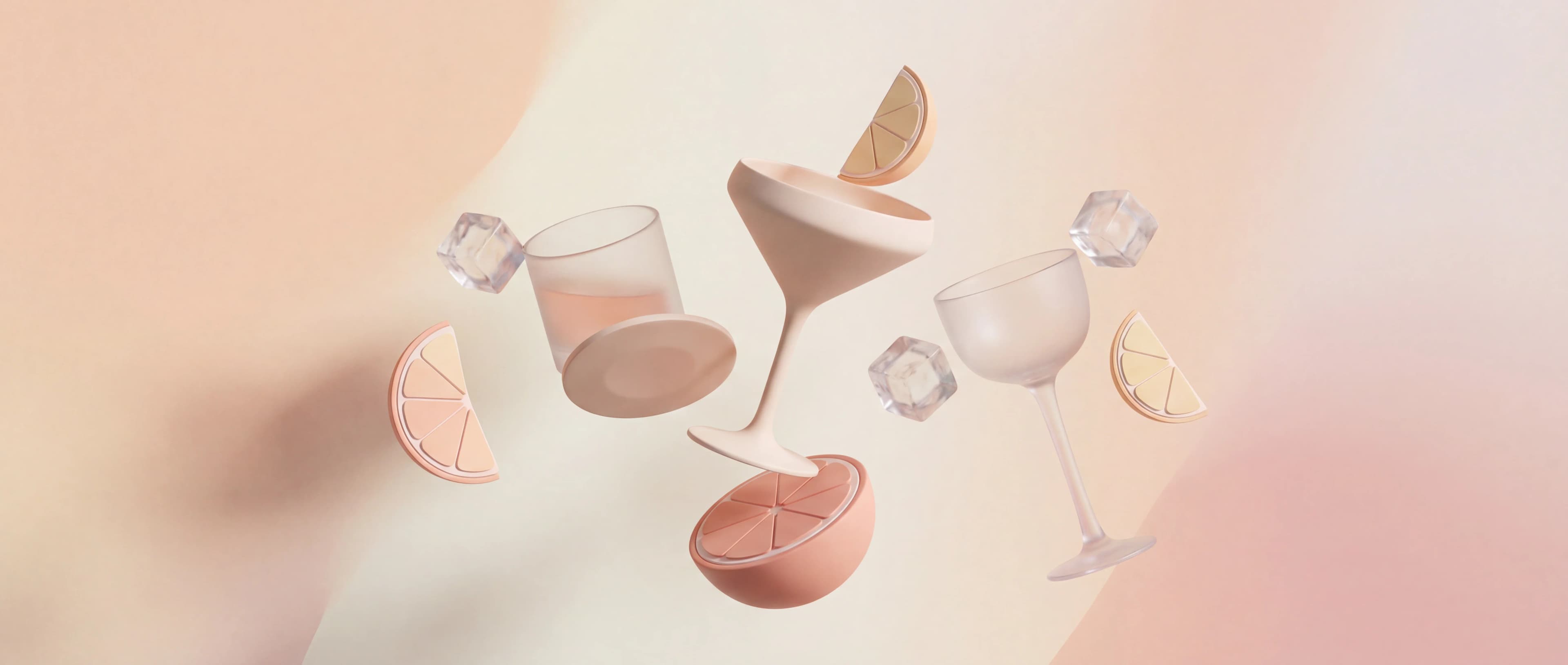 Elegant cocktail glasses and party drinks